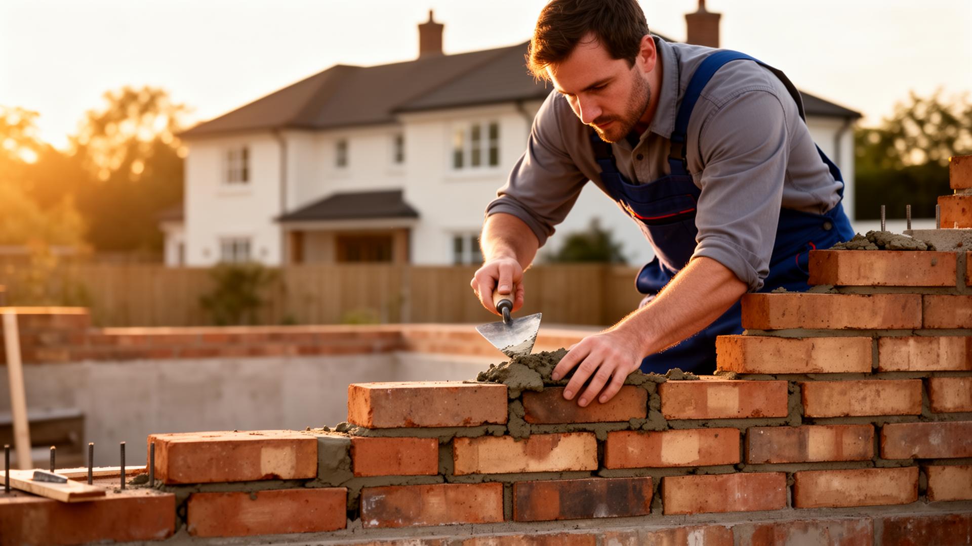 TLH Solution bricklayer building a residential extension at golden hour